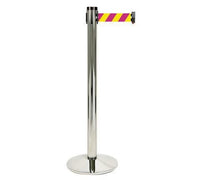 Retracta-Belt 10ft Nuclear Safety Magenta/Yellow Retractable Belt Barrier w Aluminum Stanchion Post, Visiontron 300PAPC-MYD