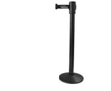 Retracta-Belt 10ft Hyper-Strength Thin Line Retractable Belt Barrier w Smooth Black Stanchion Post, Visiontron 391SB-BK