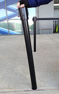 Retracta-Belt Barrier, Mini Socket Floor Mount Stanchion Post, 10ft Retractable Belt, Visiontron 300MSBA-BK