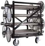 Portable Retractable Belt Barrier Stanchion Post Storage Cart, Horizontal 12-Post Capacity, Visiontron HPSC-12