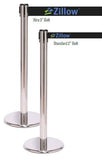 QueuePro Xtra 3in Wide Retractable Belt Barrier, Polished Stainless Stanchion Post, QueueSolutions PRO250PS-X-BK110