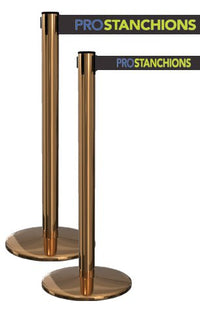 Comparison QueuePro Xtra 3in Wide Retractable Belt Barrier, Polished Brass Stanchion Post, QueueSolutions PRO250PB-X-BK110