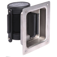 Recessed WallPro In-Wall Mount Retractable 7.5ft Belt Barrier, QueueSolutions WPRU75B-BK