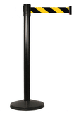 Retracta-Belt Prime 10ft Outdoor Retractable Belt Barrier, Black Aluminum Stanchion Post, Visiontron 101BA-BK