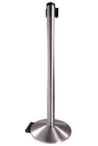 Retracta-Belt 10ft Hyper-Strength Barrier w Rectracta-Wheel, Satin Aluminum Stanchion Post, Visiontron 304SASS-BK