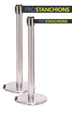 RollerPro Xtra E-Z Roll Portable Retractable 3in Belt Barrier, Satin Stainless Stanchion Post, QueueSolutions ROL250SS-X-BK110