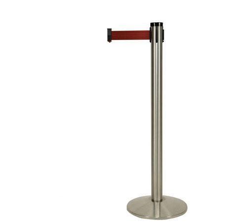 Retracta-Belt 10ft Hyper-Strength Single Line Retractable Belt Barrier w Satin Aluminum Stanchion Post, Visiontron 300SASS-BK