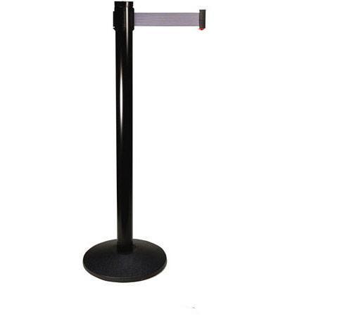 Retracta-Belt 10ft Hyper-Strength Weatherized Barrier, Black Aluminum Stanchion Post, Visiontron 301BA-BK-SUB-WPBW