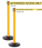 SafetyMaster Xtra Wide 3in x 11ft Retractable Belt Barrier, Yellow Stanchion Post, QueueSolutions SM450Y-X-BK110