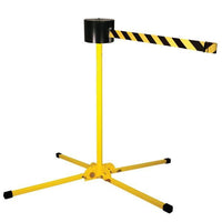 Retracta-Belt Long-Span 65ft Portable Folding Leg Retractable Belt Barrier, Yellow Stanchion Post, Visiontron SM6500YW-BK
