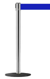 WeatherPro 250 Xtra Wide Belt Outdoor Retractable Belt Barrier, Polished Stainless Stanchion Post w Milled Aluminum Base, 3in x 11ft Belt, QueueSolutions WPRO250X-PS-BK