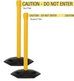 WeatherMaster 250 Xtra Wide 3in Belt, Outdoor Retractable Belt Barrier, Yellow Stanchion Post w Rubber Base, QueueSolutions WMR250X-Y-BK110
